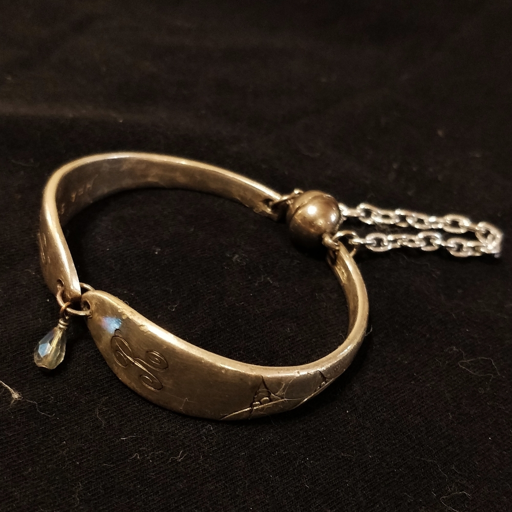 "R" monogram silver spoon bracelet with magnet clasp